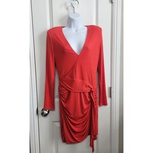 Alice + Olivia Mini Dress Kyra Long Sleeve Paprika Red Ruched V neck Bodycon 10